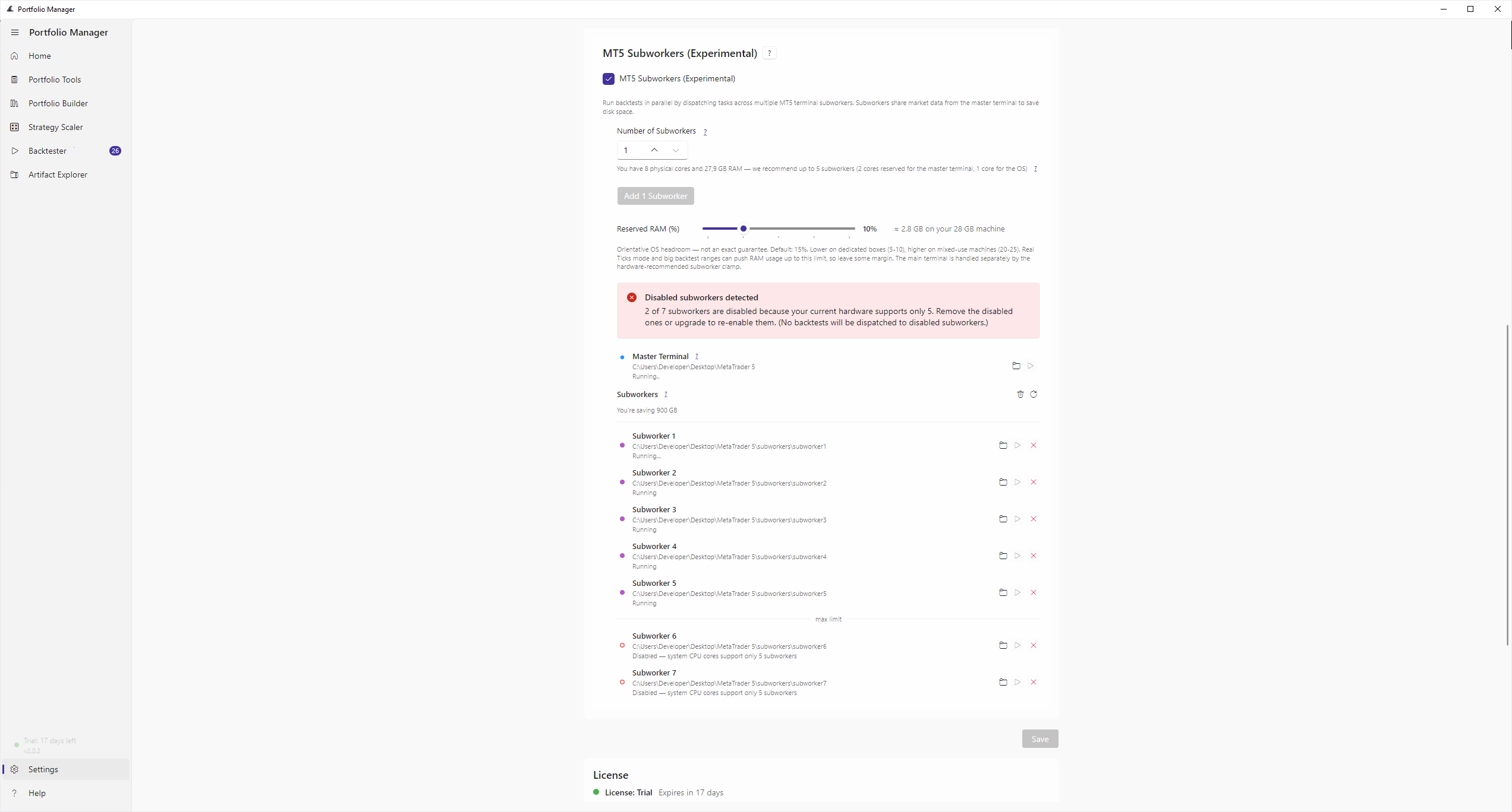 Workers panel — live status