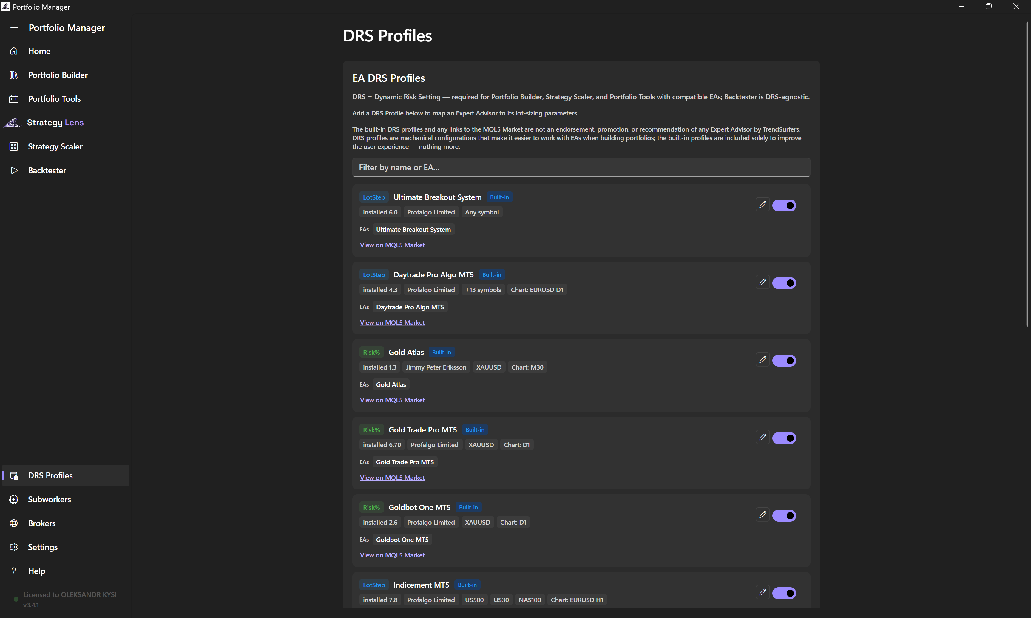 Dynamic Risk Settings profiles