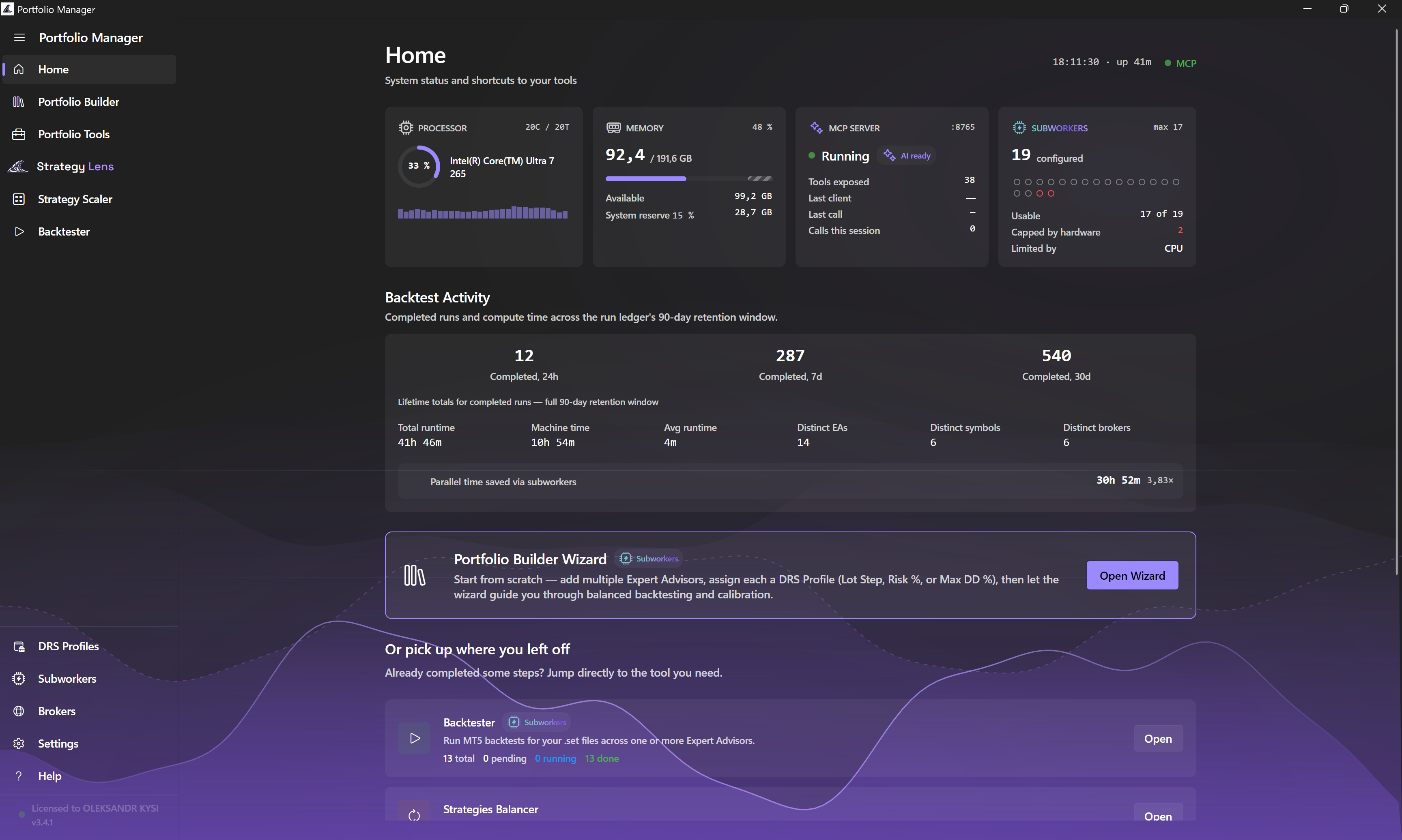 Home dashboard